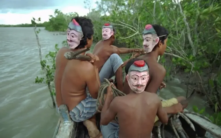 Honey gathering in sundarban with mask to protect from tiger