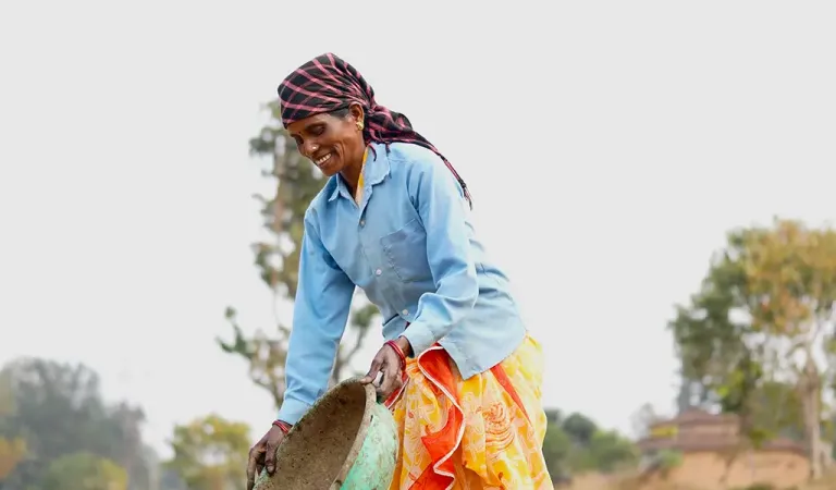 happy farmers wife helping on the fields